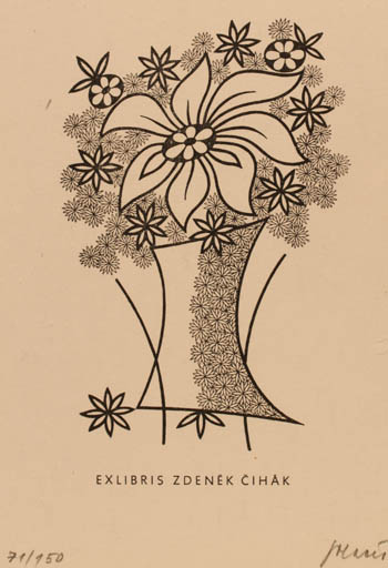 Exlibris by Josef Polacek from Czechoslovakia for Zdenek Cihák - Flower Flora 