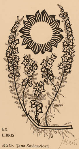 Exlibris by Josef Polacek from Czechoslovakia for Mudr. Jana Suchomelová - Flower Flora Sun 