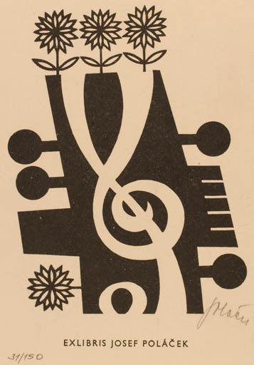 Exlibris by Josef Polacek from Czechoslovakia for Josef Polacek - Flower Music 