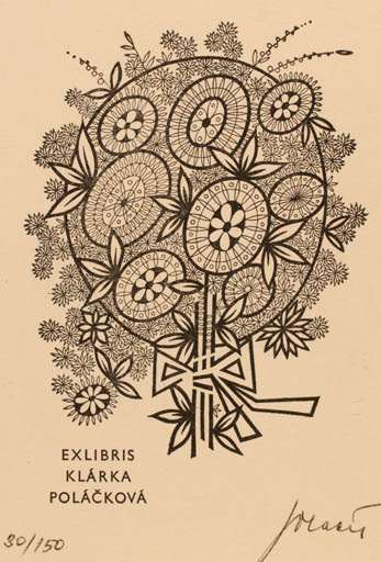 Exlibris by Josef Polacek from Czechoslovakia for Klarka Polackova - Flower Flora 