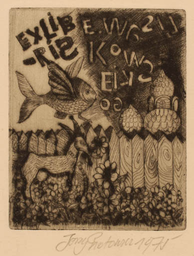 Exlibris by Jercy Protowa from Czechoslovakia for ? ? - Fauna Fish 