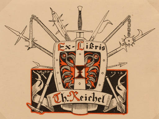 Exlibris by Vaclav Rytir from Czechoslovakia for Th Reichel - Heraldry Weapon 