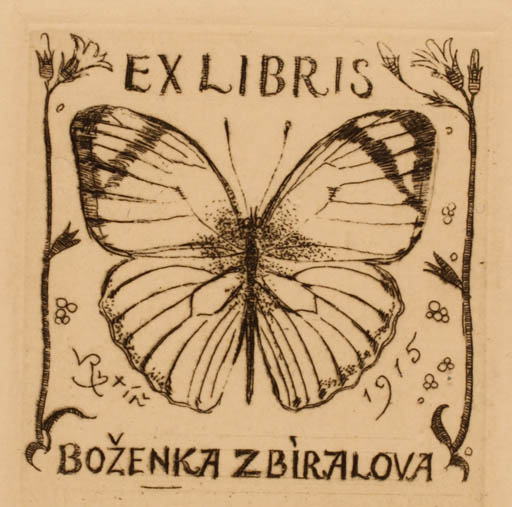 Exlibris by Vaclav Rytir from Czechoslovakia for Bozenka Biralova - Butterfly 