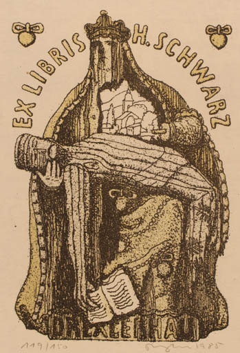 Exlibris by Vaclav Rykr from Czechoslovakia for Herbert Schwarz - Religion 