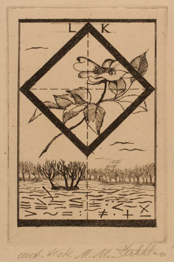 Exlibris by M Sechtlova from Czech Republic for ? L.K. - Flower Scenery/Landscape 