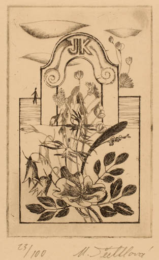 Exlibris by M Sechtlova from Czech Republic for ? J.K. - Flower Flora 