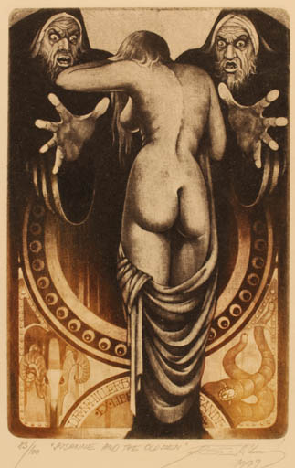 Exlibris by Renata Simlikova from Czech Republic for Dr. Norbert Hillerbrandt - Woman Nude 