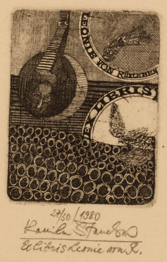 Exlibris by Kamila Stanclova from Czech Republic for Leonie von Rüxleben - Music 