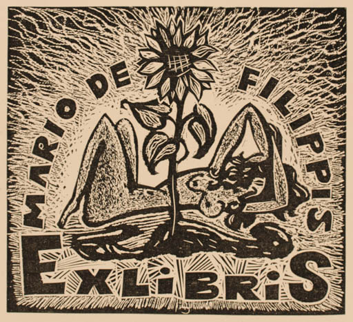 Exlibris by Petr Strnad from Czech Republic for Mario de Filippis - Flower Woman 