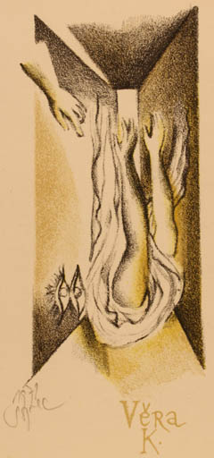 Exlibris by Nadeza Synecka from Czechoslovakia for ? Vera K - Hand(s) 