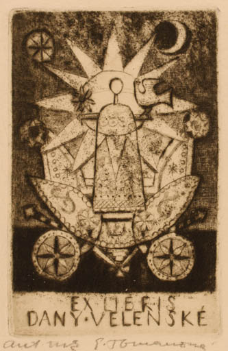 Exlibris by Emilie Tomanova from Czechoslovakia for Dany Velenske - Sun 