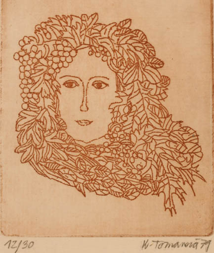 Exlibris by Katerina Tomanova from Czechoslovakia for ? ? - Woman Portrait 