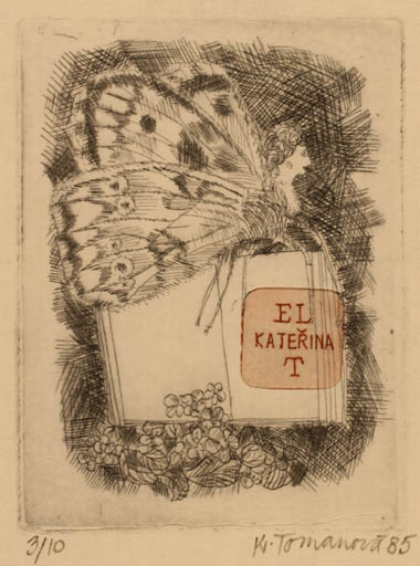 Exlibris by Katerina Tomanova from Czechoslovakia for Katerina Tomanova - Butterfly 