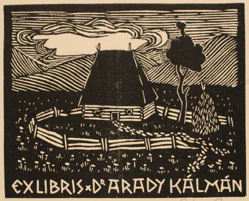 Exlibris by Karoly Radvanyi-Roman from Hungary for Dr. Arady Kalman - Architecture Scenery/Landscape 