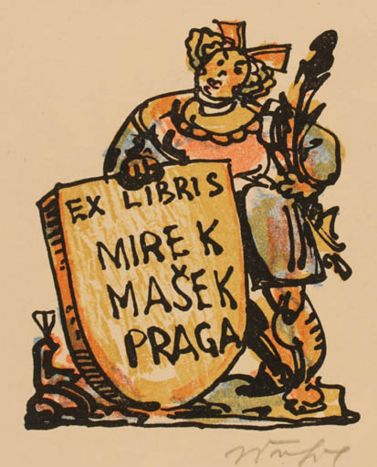 Exlibris by V Trefil from Czechoslovakia for Mirek Masek - Woman 