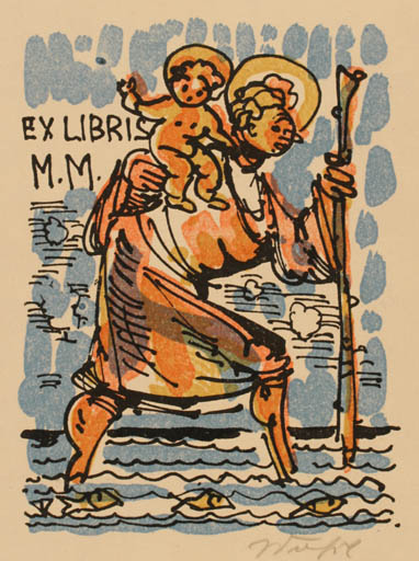 Exlibris by V Trefil from Czechoslovakia for Mirek Masek - Religion 