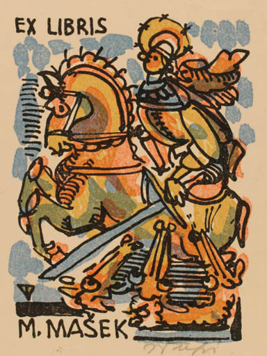 Exlibris by V Trefil from Czechoslovakia for Mirek Masek - Horse Horseman/Rider 