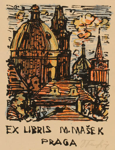 Exlibris by V Trefil from Czechoslovakia for Mirek Masek - City 