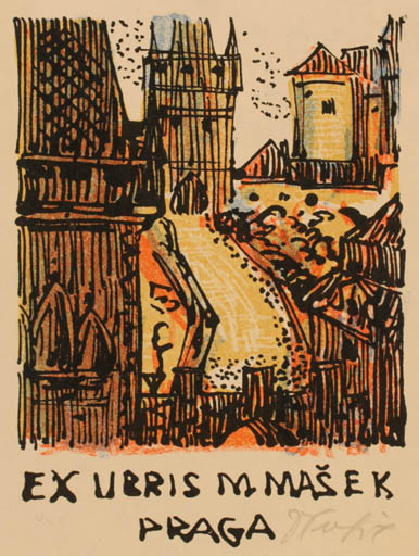 Exlibris by V Trefil from Czechoslovakia for Mirek Masek - City 