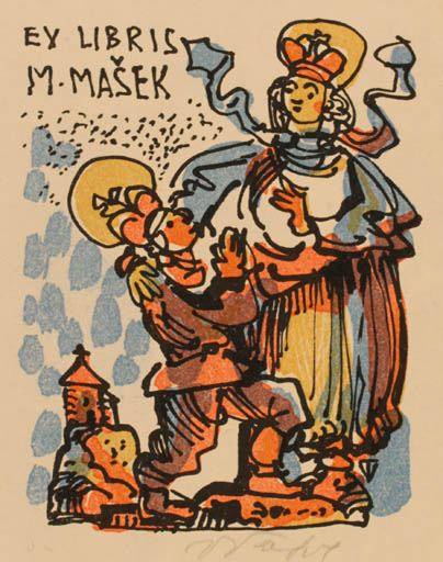 Exlibris by V Trefil from Czechoslovakia for Mirek Masek - Religion 