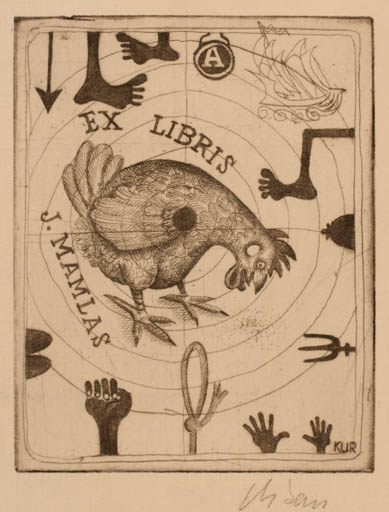 Exlibris by Karel Urban from Czechoslovakia for J Mamlas - Fauna Bird 