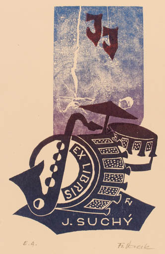 Exlibris by Frantisek Vacek from Czechoslovakia for J Suchý - Music 