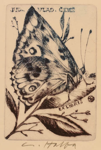 Exlibris by Ladislav Holba from Czechoslovakia for Vlad Cebis - Butterfly 