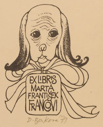 Exlibris by Dagmar Beskova from Czechoslovakia for Marta Frantisek Francovi - Dog 