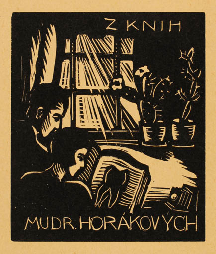 Exlibris by Helena Bachovakova from Czechoslovakia for Mudr Horákovych - Book Interior Couple 