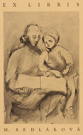 Exlibris by Josef Hanzl from Czechoslovakia for M Sedláková - Child Book Woman 