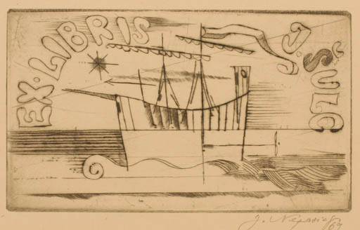 Exlibris by J Neparief from Czechoslovakia for Jaroslav Sulc - Ship/Boat 