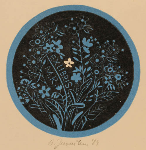 Exlibris by Arna Jurackova from Czechoslovakia for ? M.R. - Flower Flora 