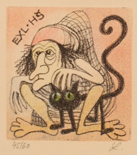 Exlibris by Bar Krtdova from Czechoslovakia for ? H.S - Cat Man 