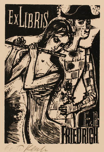 Exlibris by Osvald Klapper from Czechoslovakia for E.R Friedrich - Music Theater/Cirkus 