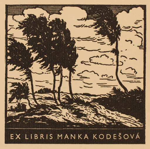 Exlibris by V Borek- Kodes from Czechoslovakia for Manka Kodesová - Scenery/Landscape Tree 