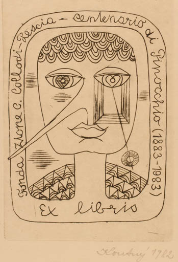 Exlibris by Alois Koutny from Czechoslovakia for ? Pinocchio - Abstract Portrait 