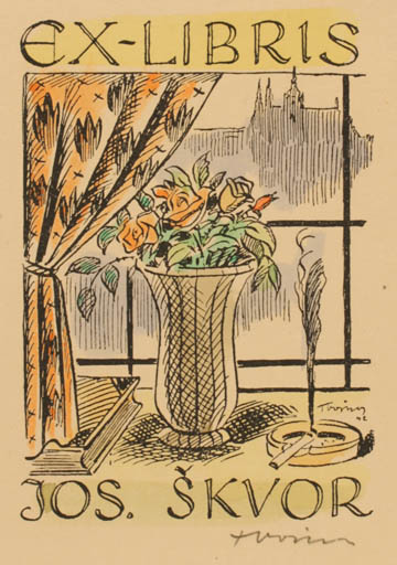 Exlibris by Jaroslav Vojna from Czech Republic for Jos Skvor - Flower Interior 