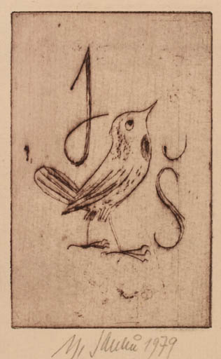 Exlibris by Miloslav Janku from Czech Republic for ? J.S. - Bird 