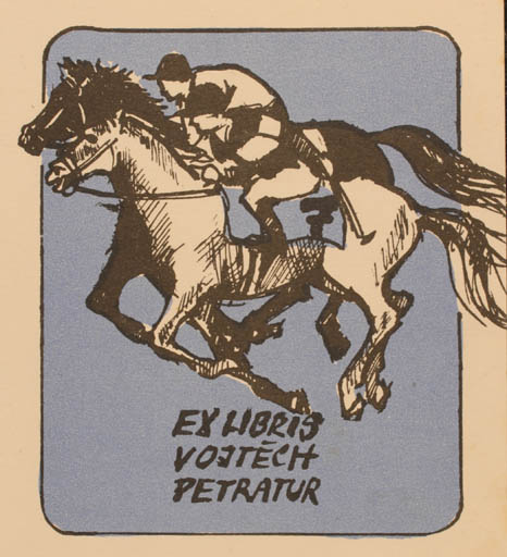 Exlibris by Ivana Lipska from Czechoslovakia for Vojtech Petratur - Horse Horseman/Rider Sport/game 