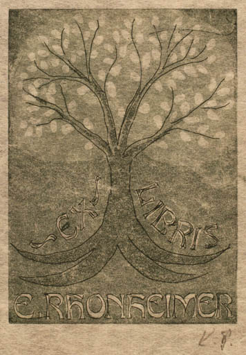 Exlibris by Katrin Bezzda from Czechoslovakia for Elsbeth Rhonheimer - Tree 