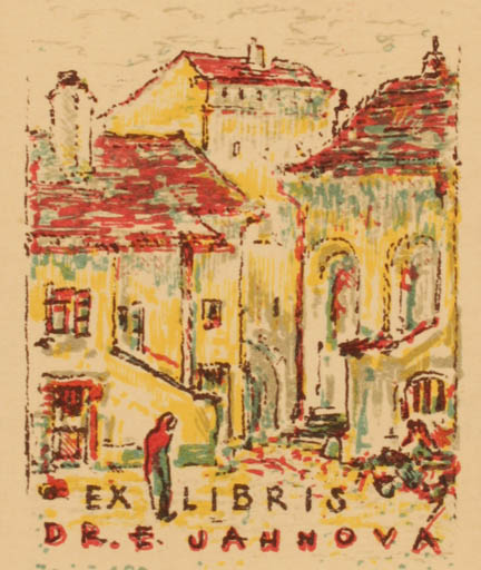 Exlibris by Oldrich Karel from Czechoslovakia for Dr. Erba Jahnova - City 