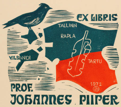 Exlibris by Lembit Lepp from Estonia for Johannes Piiper - Abstract Bird 