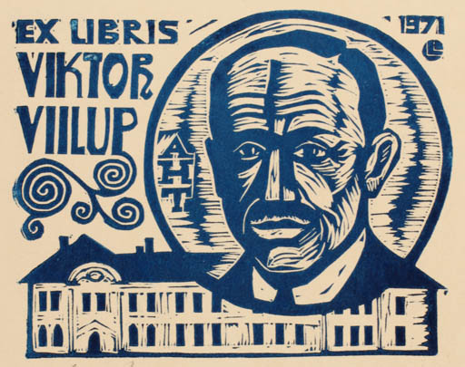 Exlibris by Lembit Lepp from Estonia for Viktor Viilup - Architecture Man Portrait 