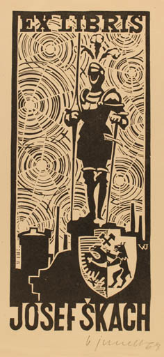 Exlibris by Vaclav Junek from Czechoslovakia for Josef Skach - Knight 