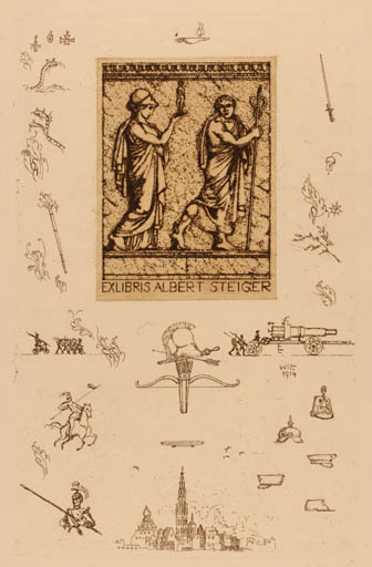 Exlibris by Hubert Wilm from Germany for Albert Steiger - Military/War 