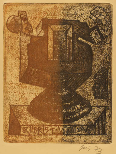 Exlibris by Vincas Kisarauskas from Lithuania for ? E.V. - Abstract 