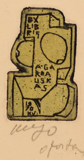 Exlibris by Vincas Kisarauskas from Lithuania for A Garbaliskas - Woman 