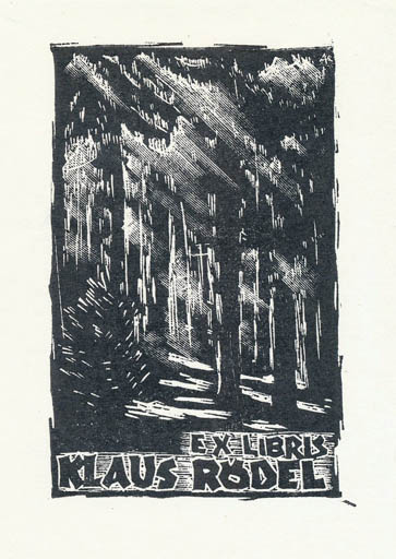 Exlibris by Kàroly Andrusko from Yugoslavia for Klaus Rödel - Forest 