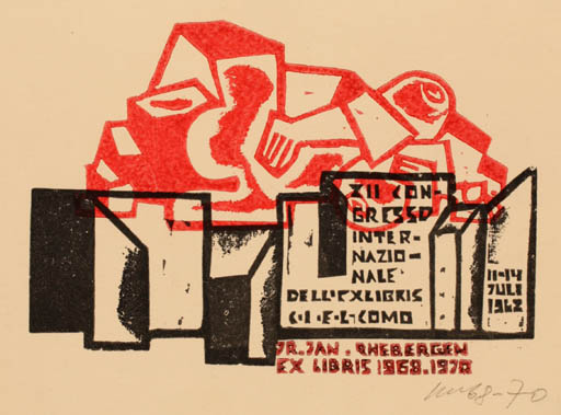 Exlibris by Vincas Kisarauskas from Lithuania for G. Jan Rhebergen - Abstract Exlibris Congress 