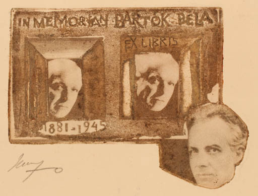 Exlibris by Vincas Kisarauskas from Lithuania for Bèla Bartok - Portrait 